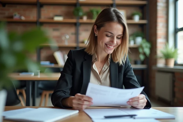 Femme d affaires dans un espace coworking lumineux