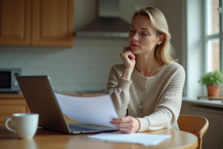 Femme concentrée à étudier dans une cuisine française