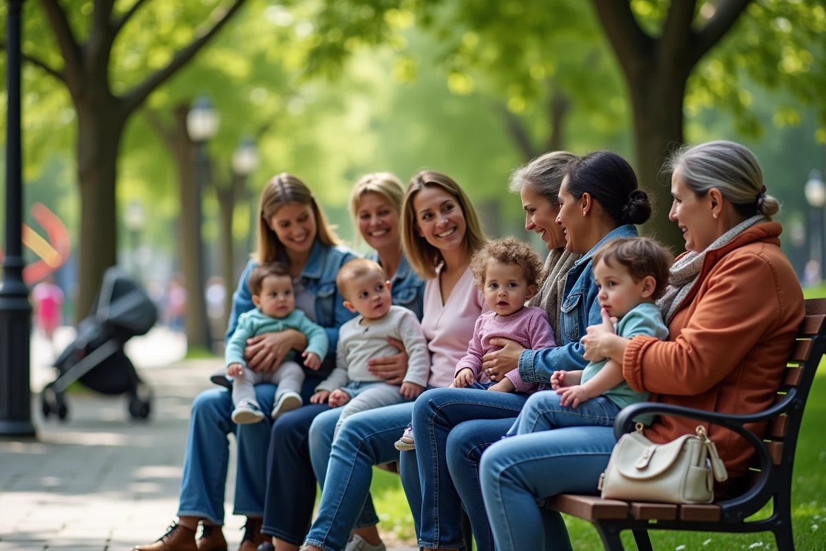 Groupes de mères discutant dans un parc en plein air